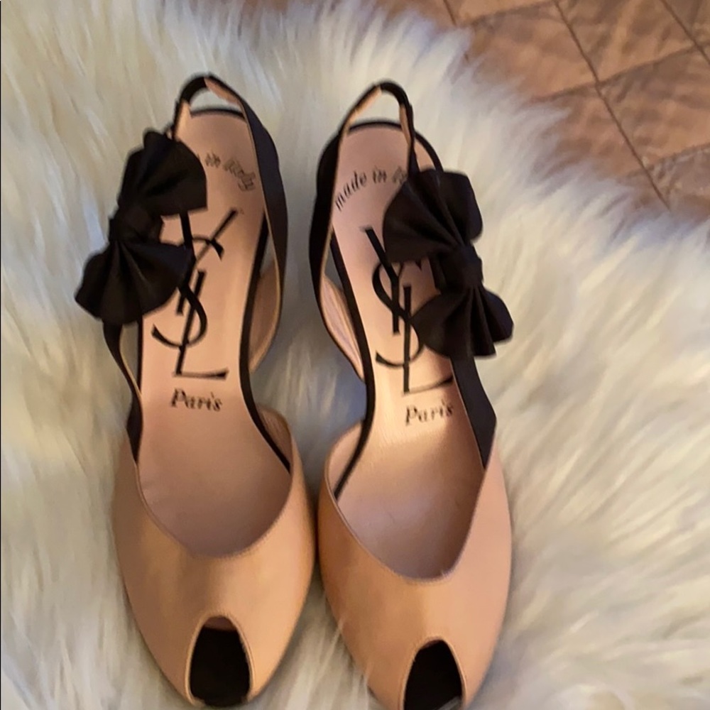 Yvessaintlaurent heels pink peep toe w/ black bow